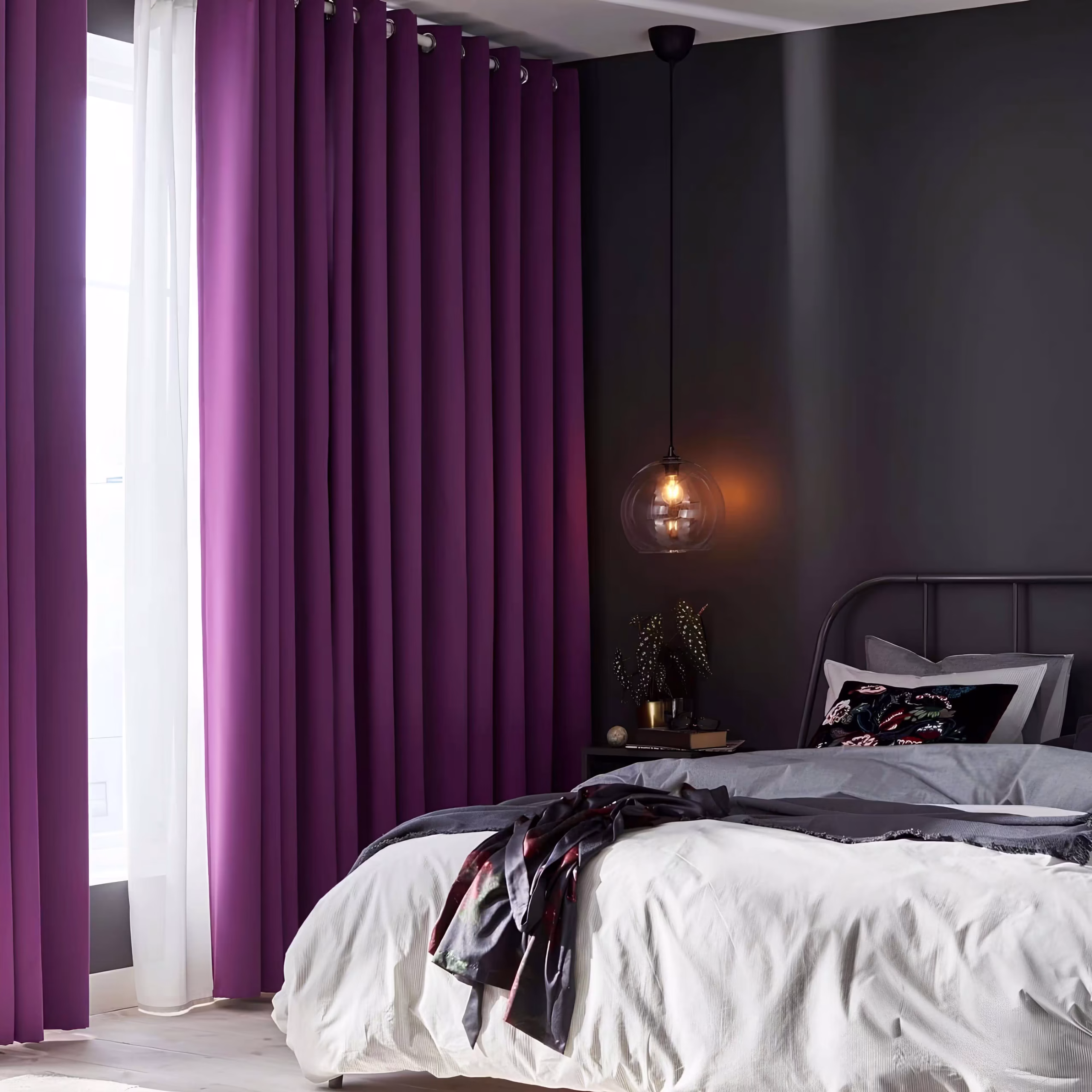 modern-bedroom-purple-blackout-curtains-cozy-decor